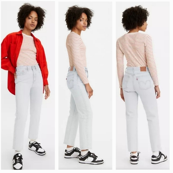 Levi's Wedgie High Rise Waisted Straight Jeans Light Blue Wash Vintage - Picture 4 of 11